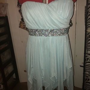 Sparkly Light Blue High Low Formal Dress